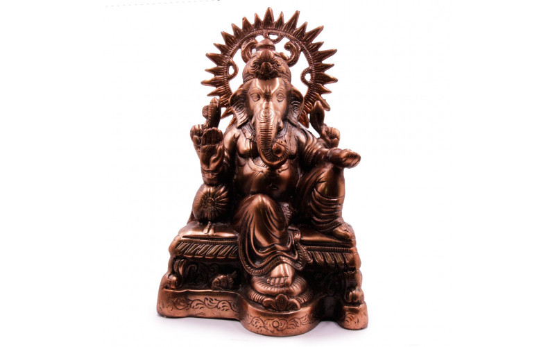 Ганеш с нимбом на троне - символ процветания, мудрости и успеха силумин 33см — изображение 1