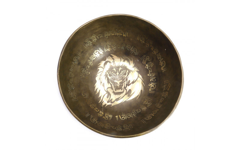 Чаша поющая ЛЕВ ручная ковка 9 металлов d-22 см — изображение 1