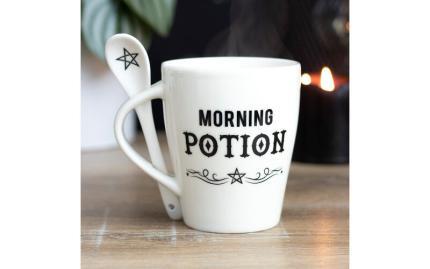Кружка фарфоровая с ложкой Morning potion