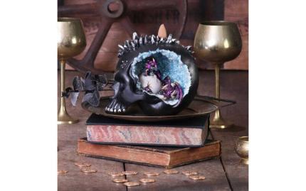 Подставка для стелющихся благовоний с подсветкой Череп с кристаллами