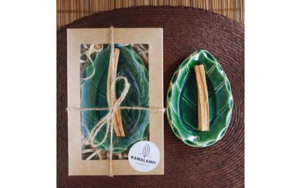 Подставка Лист изумруд в коробке с Пало Санто мини