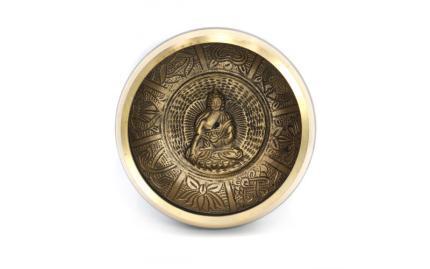 Чаша поющая с барельефом 7 металлов для лечения и медитации d-14,5 см